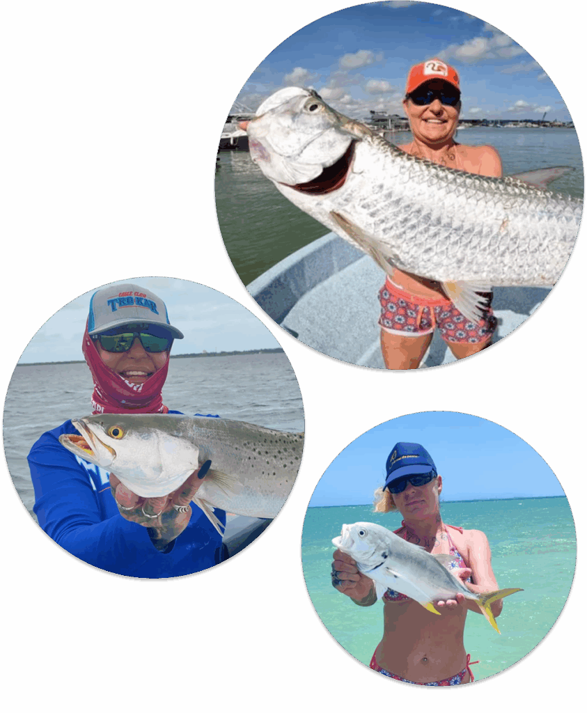 Bubble concept with people holding fish.